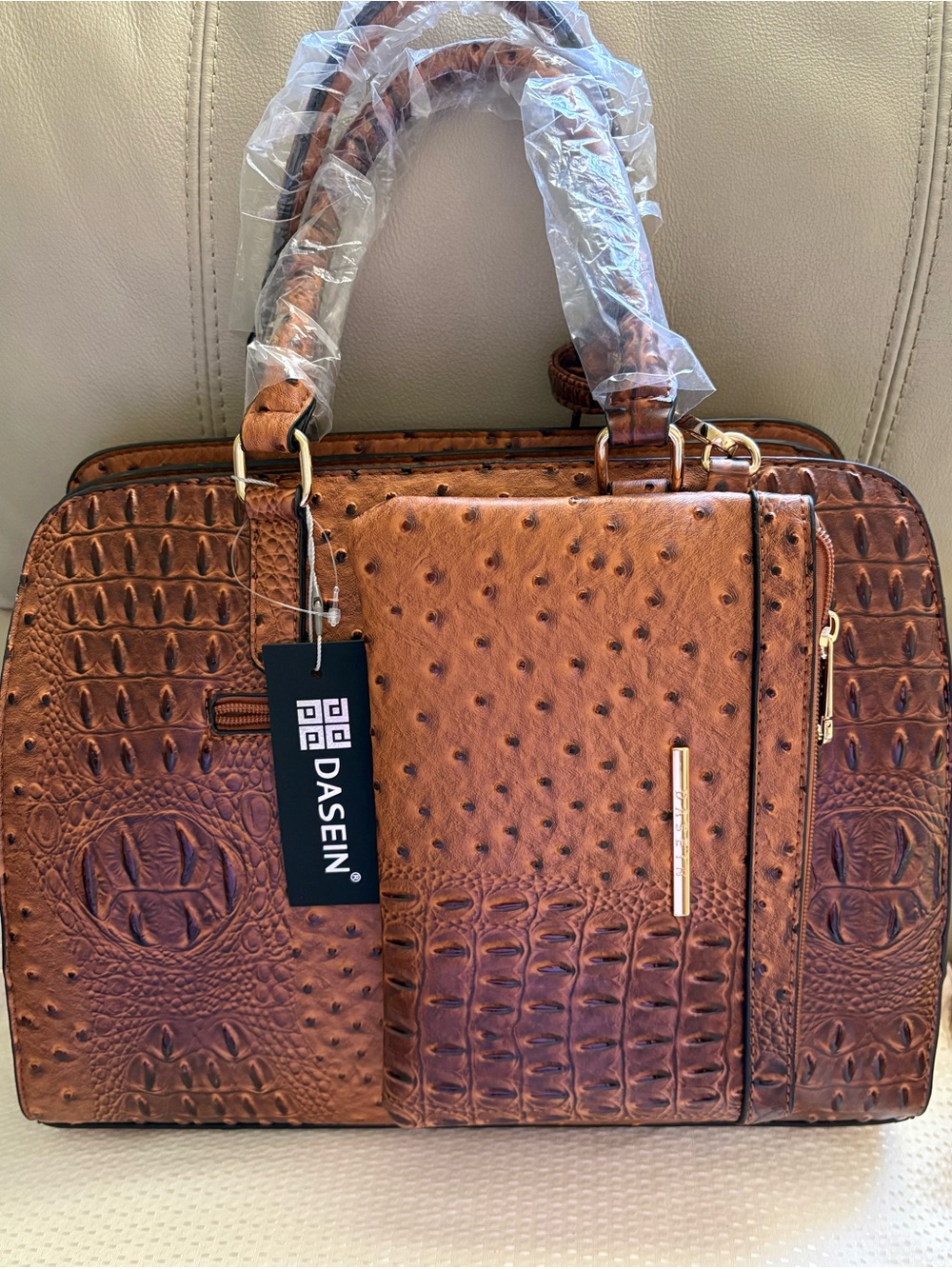Brown Croc-Embossed Men's Satchel Bag